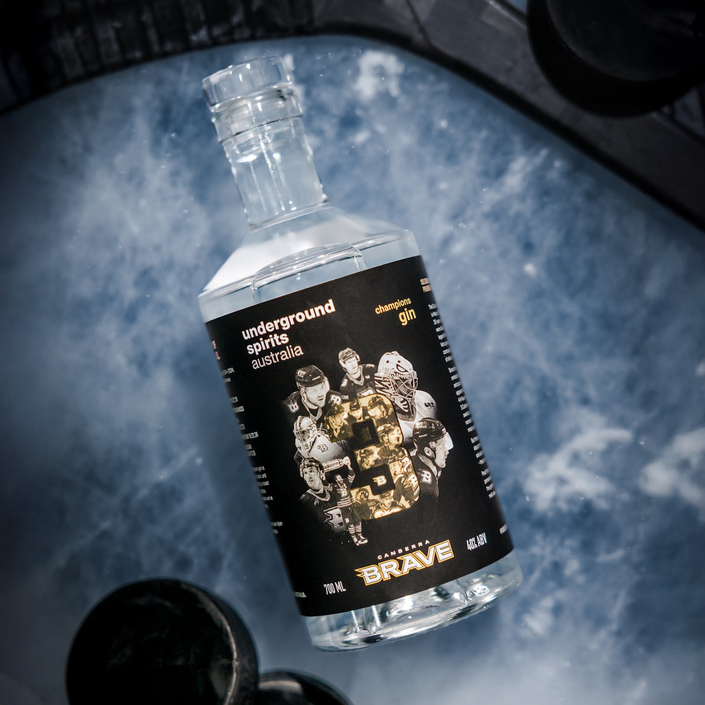 Canberra BRAVE Gin bottle Australian gin featuring Ice Wine crafted in partnership with Canberra’s ice hockey team by Underground Spirits