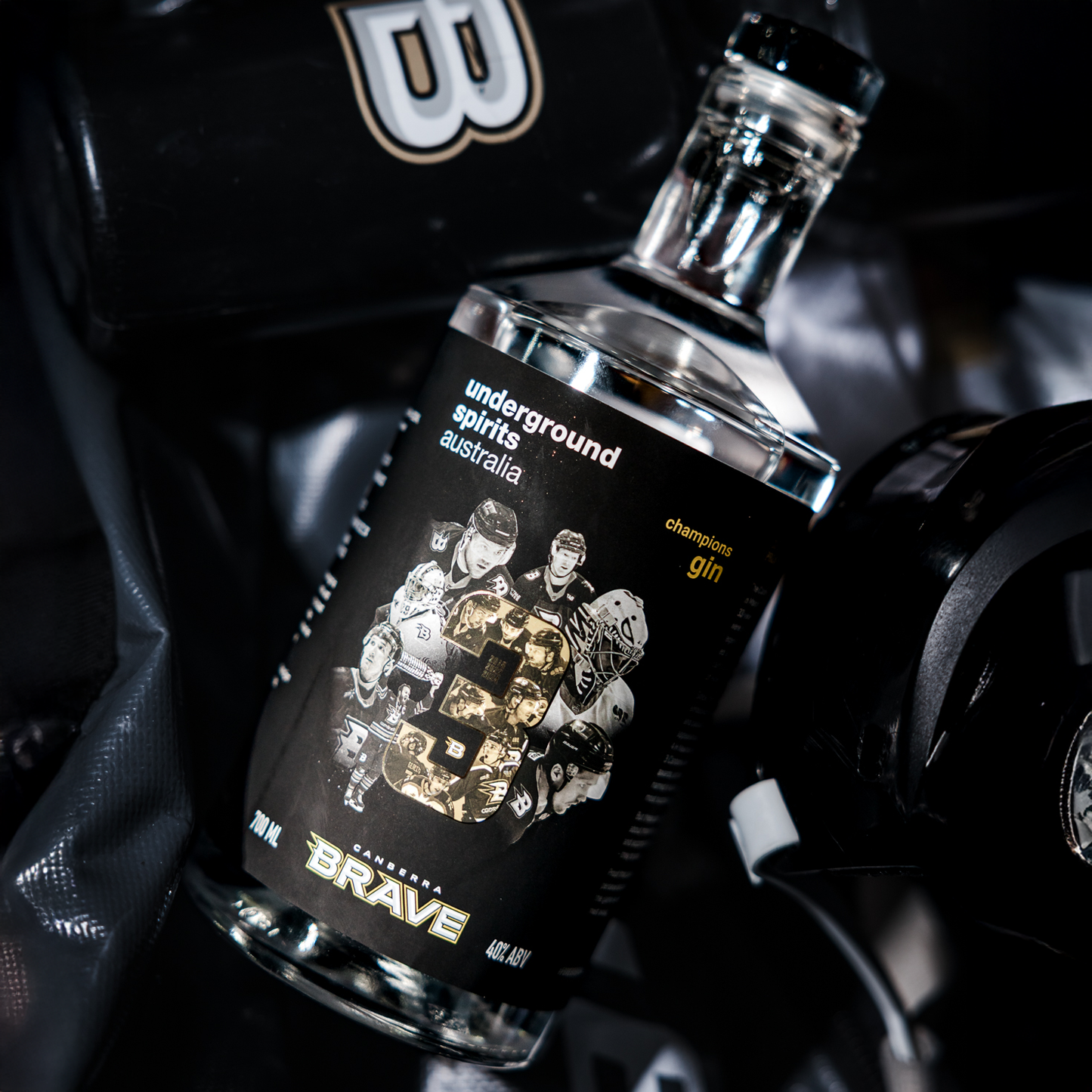 Canberra BRAVE Gin bottle Australian gin featuring Ice Wine crafted in partnership with Canberra’s ice hockey team by Underground Spirits