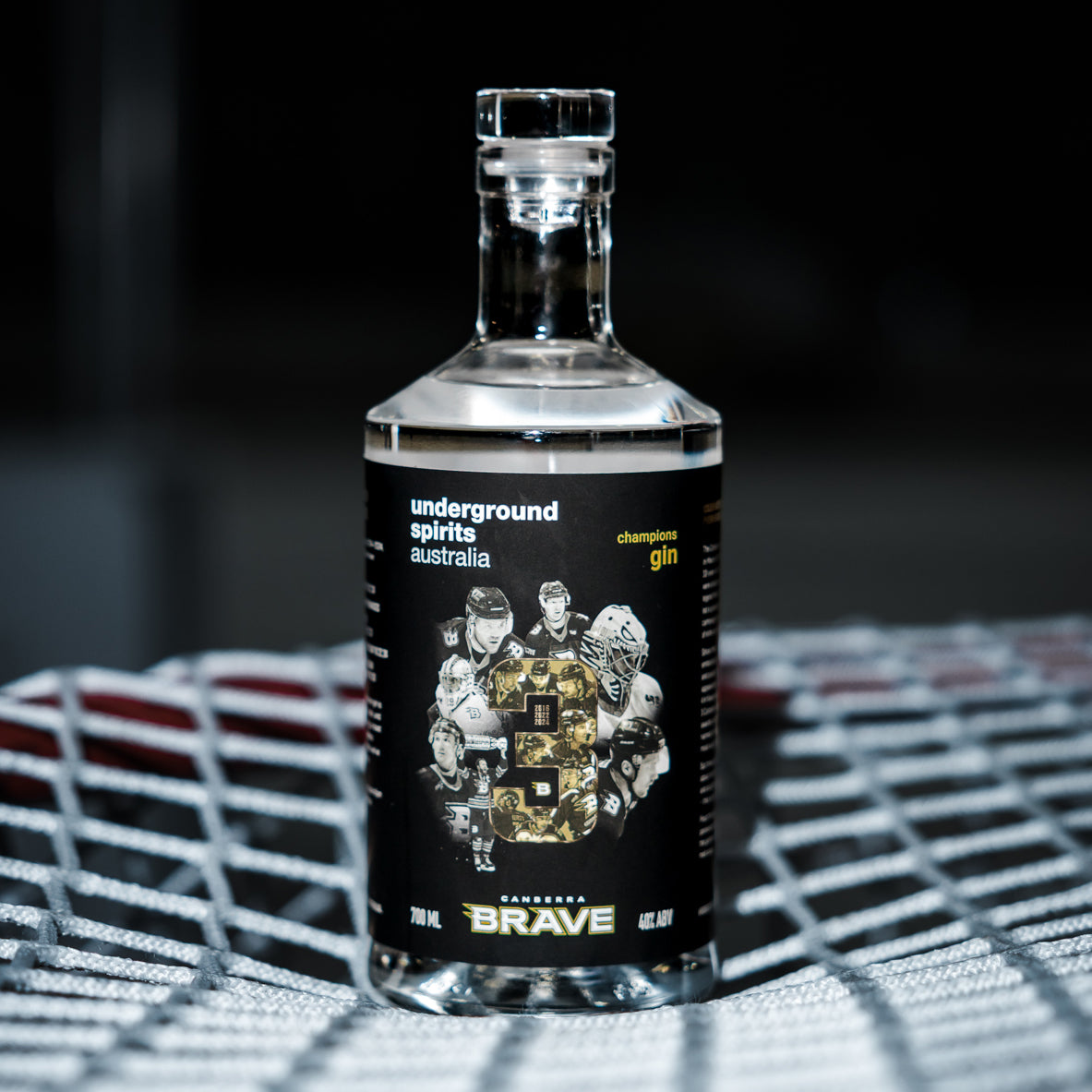 Canberra BRAVE Gin bottle Australian gin featuring Ice Wine crafted in partnership with Canberra’s ice hockey team by Underground Spirits