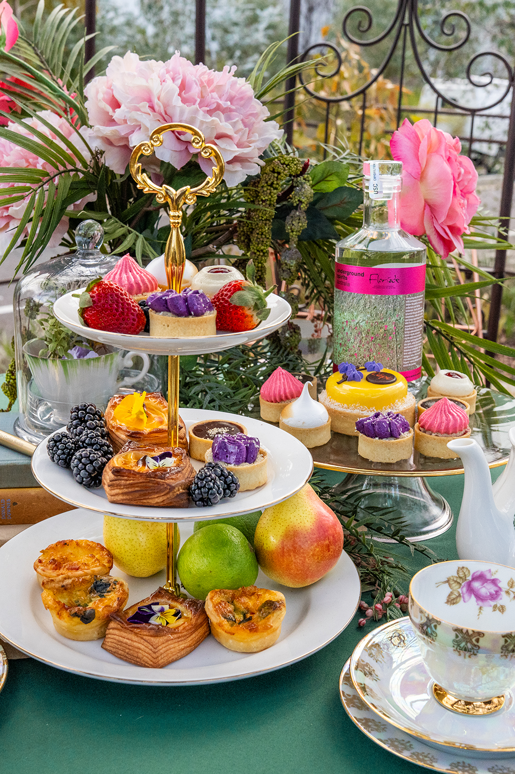 Underground Spirits Collector’s & Explorer’s Gin Cocktail High Tea among fresh flowers, a seasonal release for Floriade