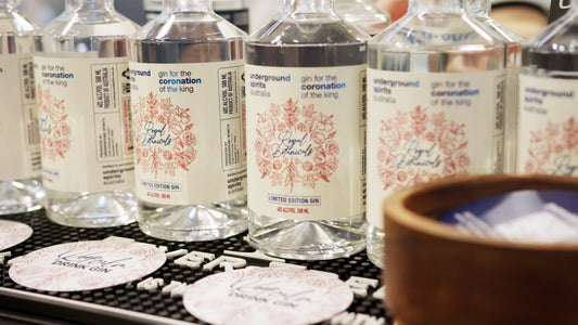 coronation gin for the king on display by underground spirits canberra
