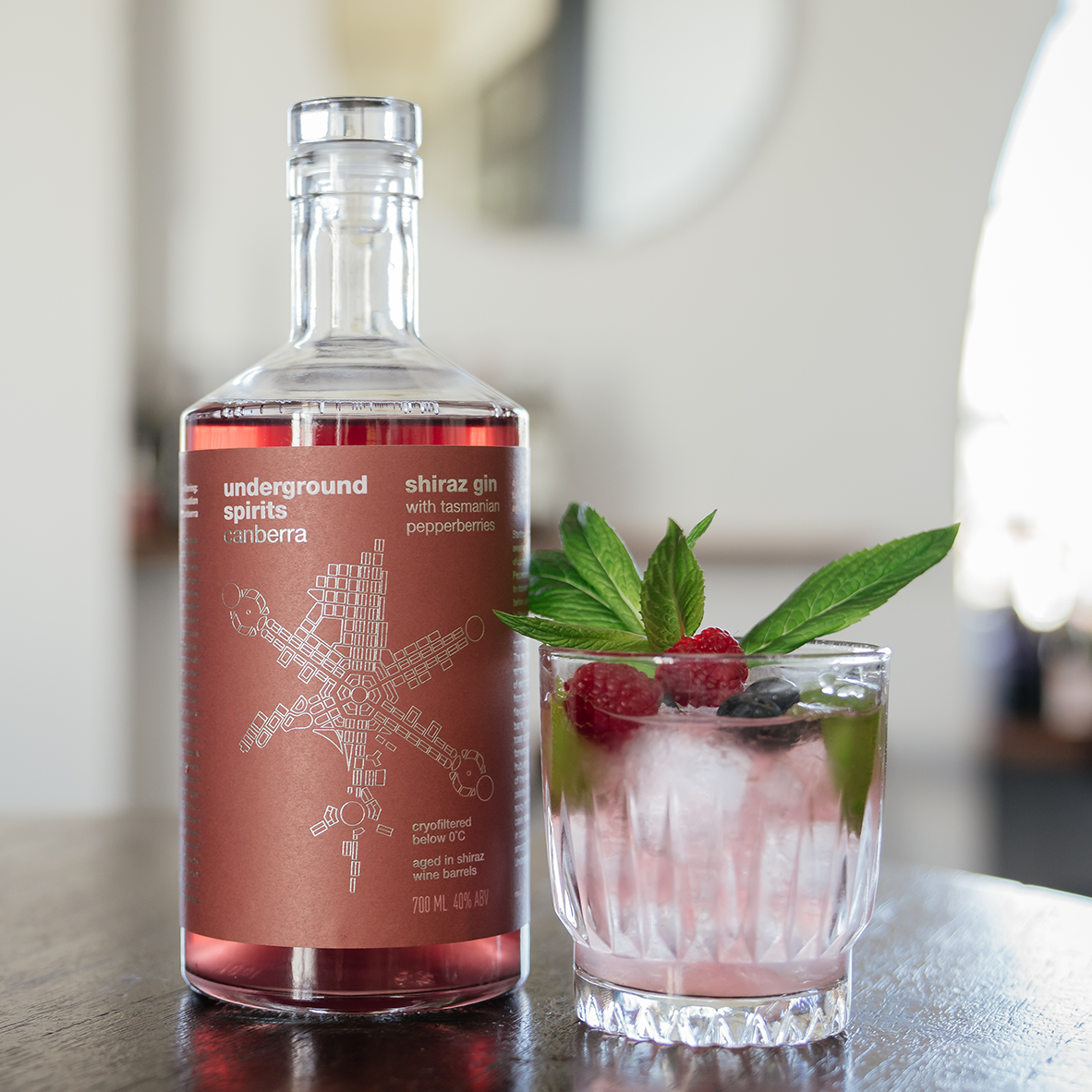 Shiraz Gin with Tasmanian Pepperberries